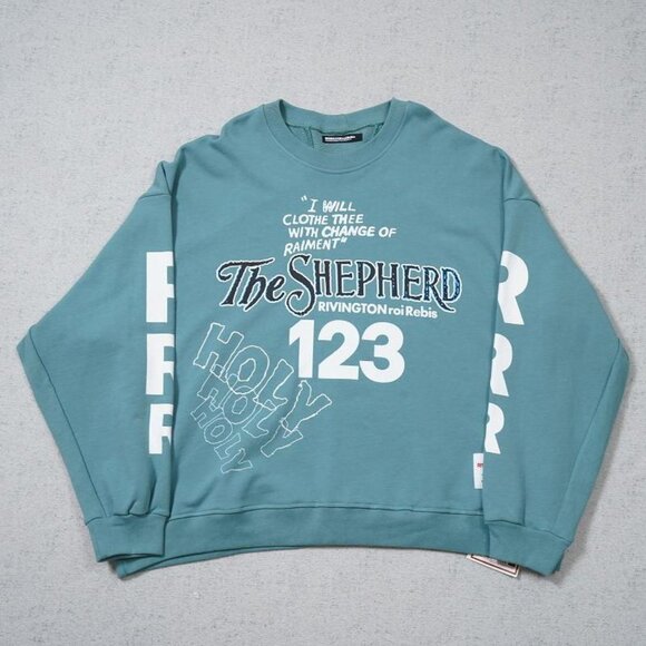 RIVINGTON ROI REBIS Lettering T Shirt Blue Long Sleeve - Picture 1 of 6